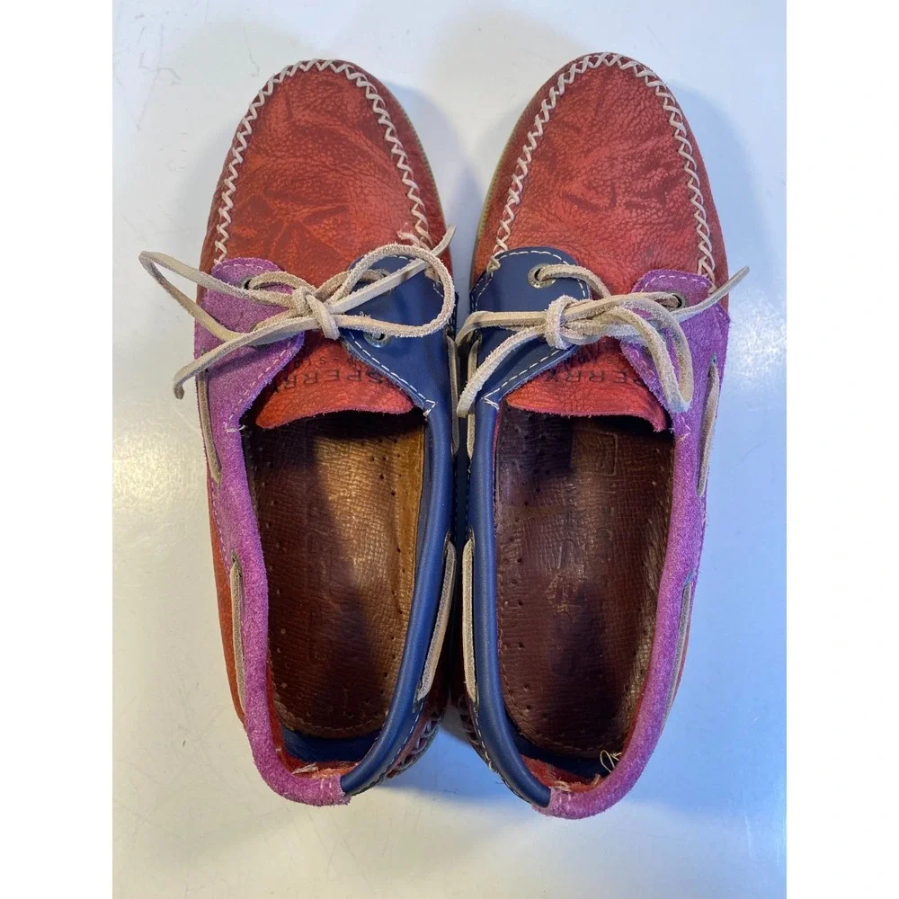 Sperry Top-Sider leather boat shoes Men's 8 Non-Marking Red, Purple, Blue